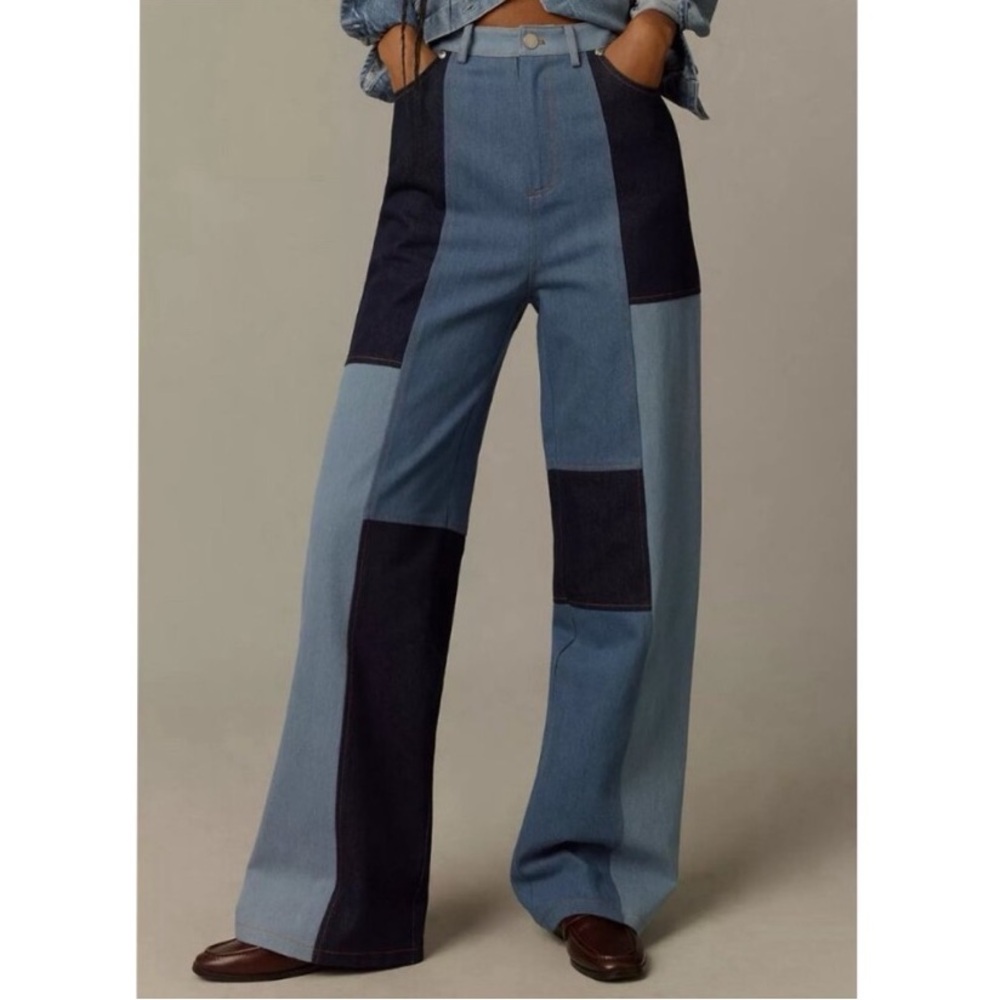 Anthropologie Avec Les Filles Denim Patchwork High Waisted Wide Leg Jeans Retro